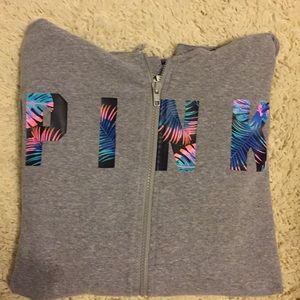 Grey oversized PINK zip up hoodie